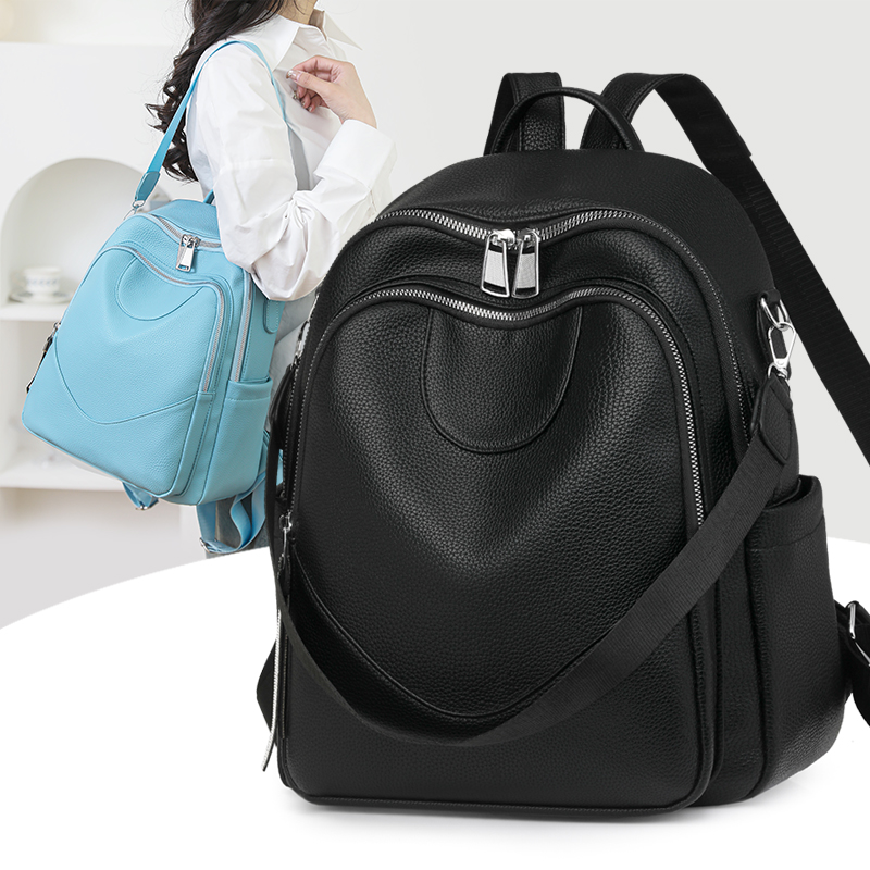 Women Bags Ru - Modny damski skórzany plecak o dużej